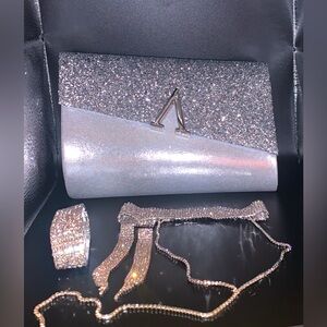 Silver, glitter and chrome clutch purse